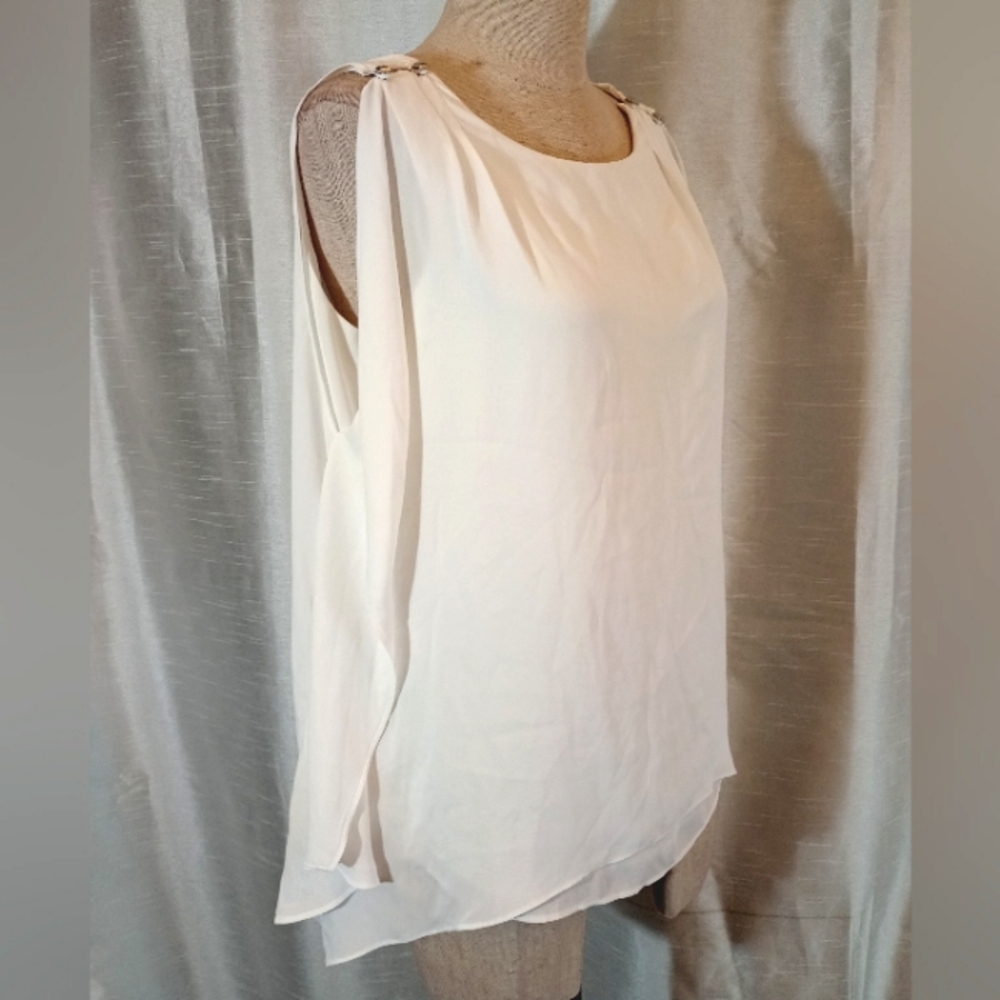Black House White Market Tank Top, White, High /Low, Asymmetrical Hem, Sheer, M - Picture 4 of 10